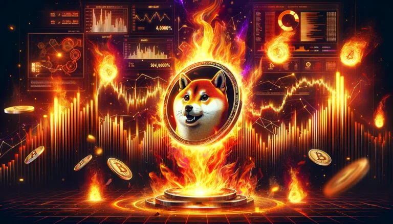 An Intense Dynamic Illustration Depicting The Shiba Inu Shib Burn Rate Skyrocketing By 14000. A Burn.webp