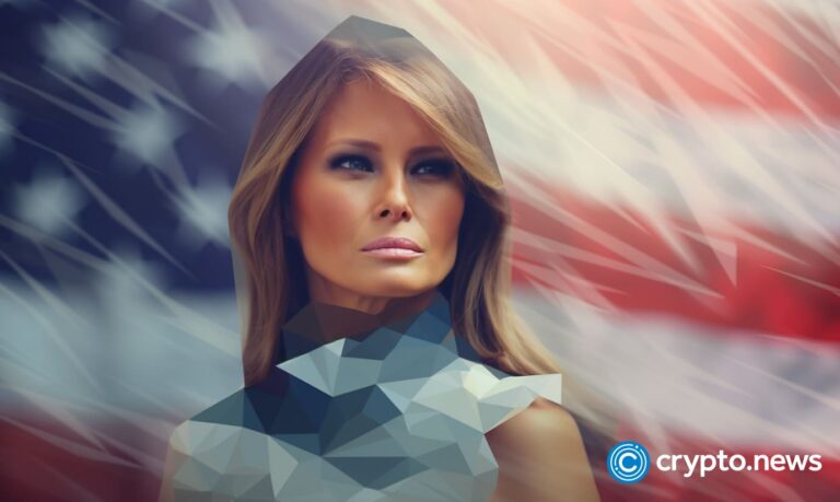 1737557124 Crypto News Melania Trump Front Side View Portrait Blurry Hologram Usa Flag Background Low Poly Styl.jpeg