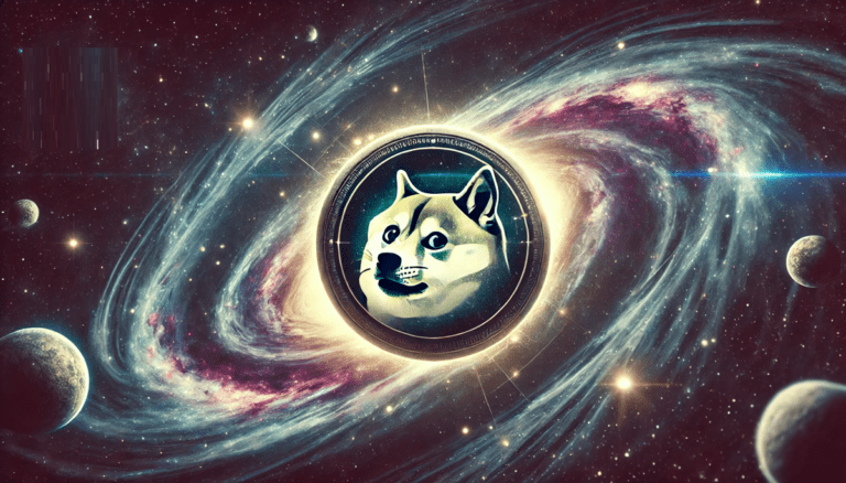 Dall·e 2025 01 20 09.01.00 Create A Visually Striking Wide Image Of The Dogecoin Logo Set Against A.png