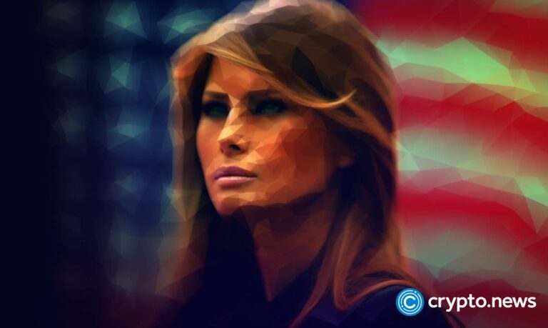 Crypto News Melania Trump Front Side View Portrait Blurry Hologram Usa Flag Background Low Poly Styl.jpeg